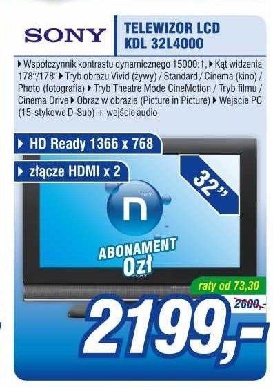 TV Lcd z funkcją monitora 32 cale Sony BRAVIA KDL-32L4000