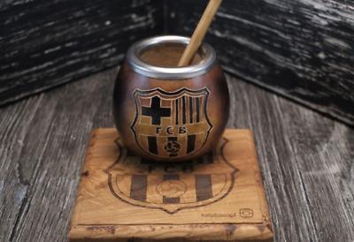 Matero z tykwy z metalowym okuciem, 150 ml, FC Barcelona, Yerba Mate
