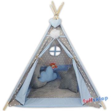 Namiot Tipi w kolorze szaro - niebieskim z 3 poduszkami TeePee