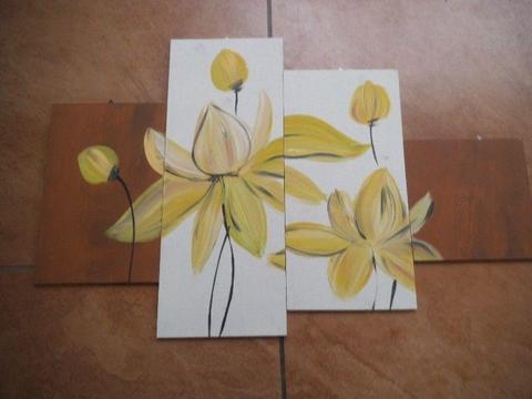 Obraz tryptyk ręcznie malowany kwiaty