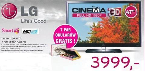 Smart Tv 47 cali LED Cinema 3D 47LW5500 + okulary 2 szt