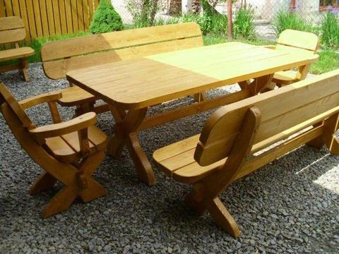 komplet ogrodowy meble ogrodowe stół drewniany ławki ogród