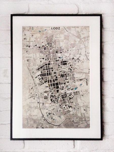 Plakat, mapy polskich miast: Łodzi, Krakowa, Warszawy, Torunia