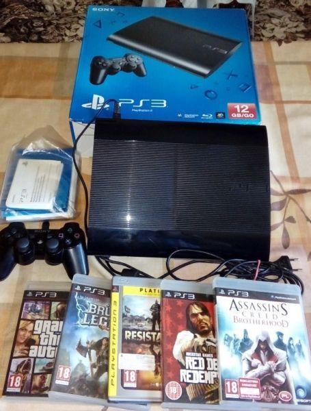 PS3 12GB GO CECH-4004A, pad, 5 gier, pudełko, kable