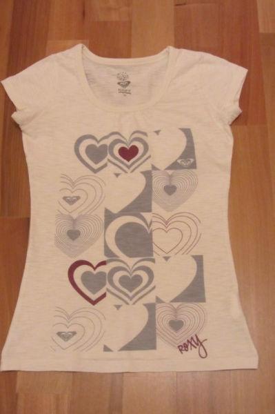Roxy, letnia ecru bluzka z nadrukiem, koszulka, t-shirt, 152/158,164, XS, S