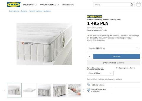 Materac MYRBACKA 160 x 200, z pianki memory, twardy, biały, IKEA