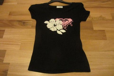 Roxy, czarna bluzka, koszulka, t-shirt, 152/158,164, XS, S