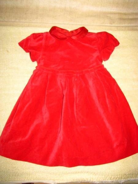 Czerwona wizytowa, aksamitna sukienka na 86 cm