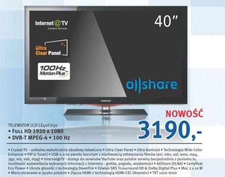 TV Samsung 40 cali LE40C650 LCD internet Wi Fi ready do powieszenia