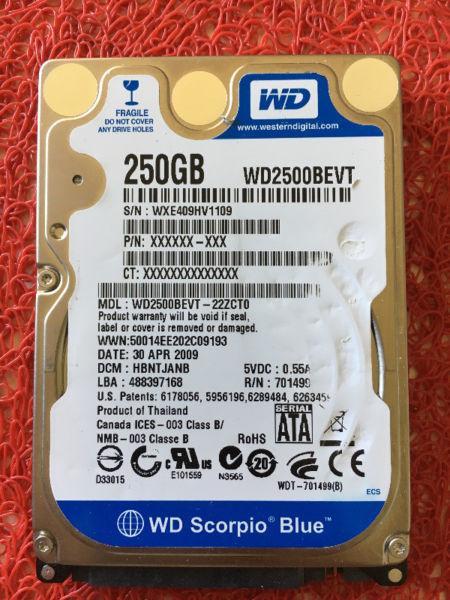 Dysk Twardy WD Scorpio Blue 250 GB / sata II ,2,5 cala