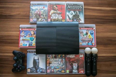 PS3 SuperSlim 500 GB + Move + 10 Gier