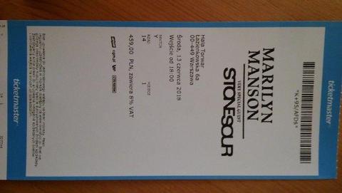 2x bilet na koncert Marilyn Manson & Stone Sour - Warszawa 13.06