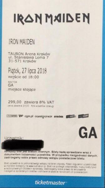 Bilet na Iron Maiden 27.07.2018 Kraków