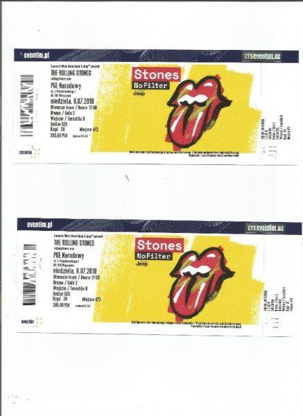 Bilety Rolling Stones Stadion Narodowy 8 lipca, Sektor G26, Rząd 20, miejsca 472-476
