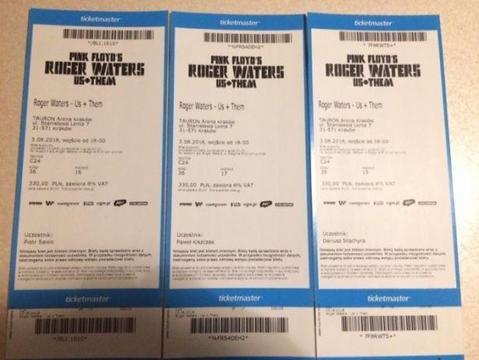 3 bilety na koncert Roger Waters w Krakowie, 3 sierpień, Us +Them