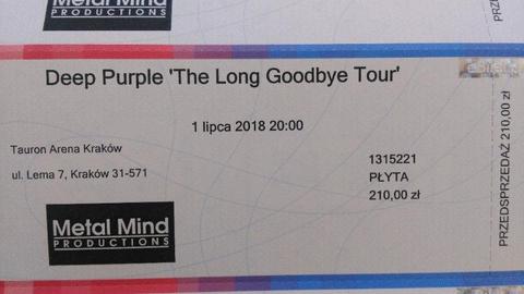 Sprzedam bilet na koncert Deep Purple 1.7.2018 Kraków odbiór Warszawa