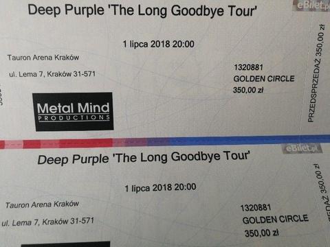 2 bilety koncert Deep Purple, Golden Circle, Kraków 01.07.2018