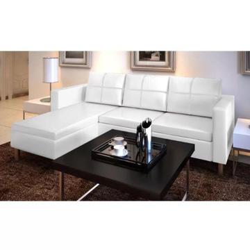 Sofa z białej sztucznej skóry 3 osobowa L （241980）