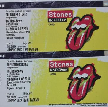 Rolling Stones : 2 Bilety V04 rząd 3 , Pakiet 
