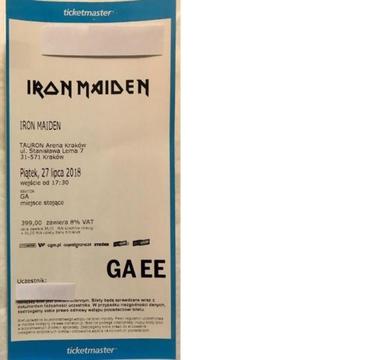 Iron Maiden Bilet GAEE - Kraków