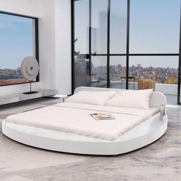 vidaXL Okrągłe łóżko ze sztucznej skóry z materacem 180 x 200 cm białe (274639)