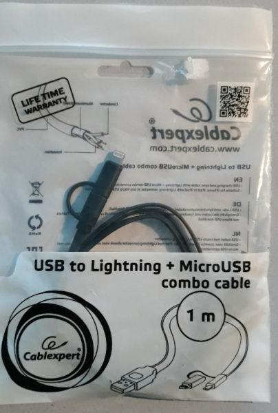 [NOWY] Kabel 2w1 - microUSB + Lighting (Apple iPhone, iPad, iPod)