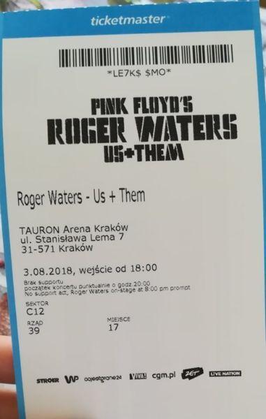 OKAZJA! Bilet na koncert Roger Waters 3.08 Kraków Tauron Arena