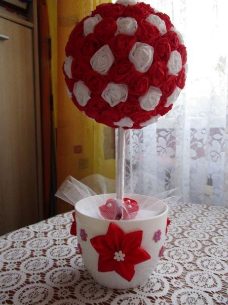 Czerwone drzewko stroik kwiat na prezent, imieniny, urodziny, dekoracja, ślub - handmade