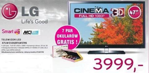 Smart Tv LED 47 LED Cinema 3D 47LW5500 okulary 3D 2 szt do powieszenia
