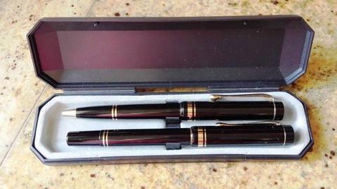 Zestaw długopis + pióro etui czarne eleganckie wkład pudełko