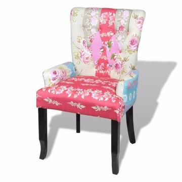 Kolorowy, patchworkowy fotel tapicerowany z podłokietnikami (240649)