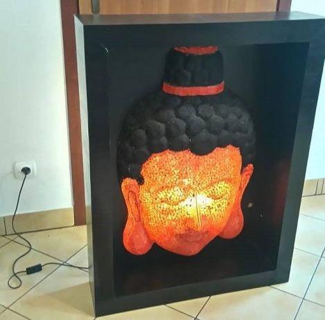 PIĘKNA Lampa Budda Drewniana oprawa 76,5x101cm INDONEZJA