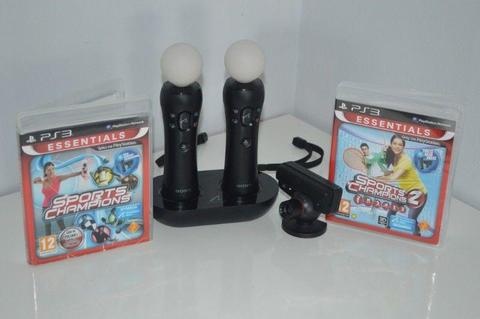 Zestaw Na Sony Ps3 I Ps4 Ps move 2Gry 2 Rozdzki,Kamerka,Ladowarka