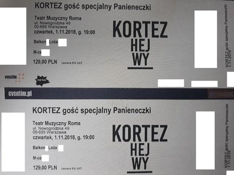 Bilety Kortez Hej Wy + Panieneczki Bilet Warszawa Teatr Roma 01.11.2018