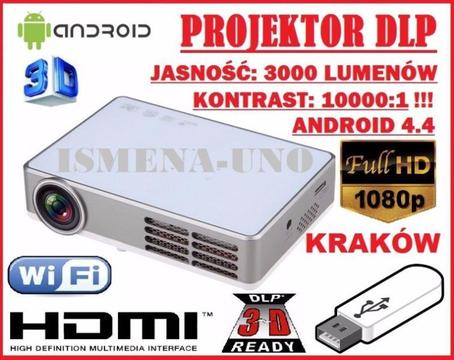 PROFESJONALNY PROJEKTOR DLP 3D Z ANDROIDEM 4.4 - USB HDMI AVGA AV SD MULTIMEDIALNY GIGANT HIT !!!