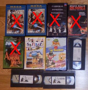 Kasety Filmy VHS różne MIX Ben-Hur Sąsiedzi Kubuś Puchatek Gocław Osiecka Pavarotti Die Hard Domingo