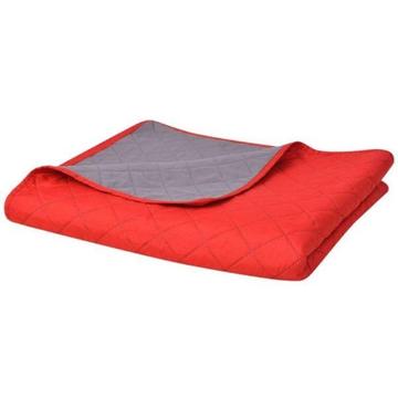 vidaXL Dwustronna, pikowana narzuta na łóżko 230x260 cm, czerwona i szara (131557)