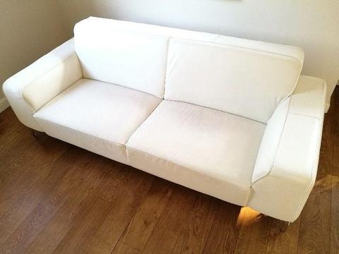 Meble skórzane, białe, sofa + fotel