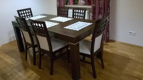 stół drewniany z krzesłami 90/180 ciemny orzech