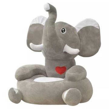 vidaXL Fotel dla dzieci słoń, pluszowy, szary (80159)