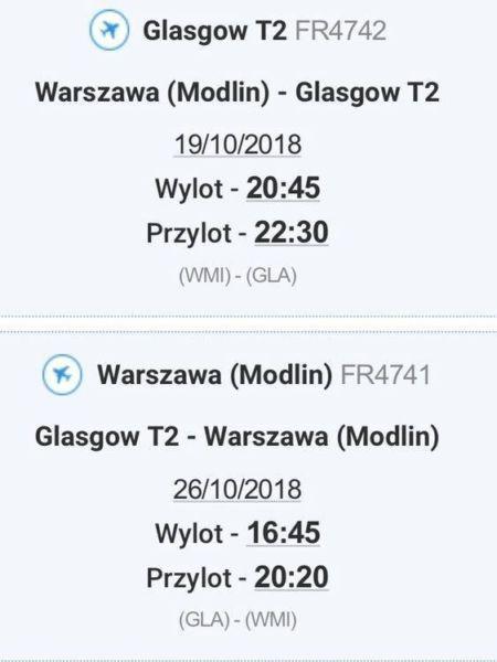 Bilety lotnicze - WARSZAWA-GLASGOW GLASGOW-WARSZAWA
