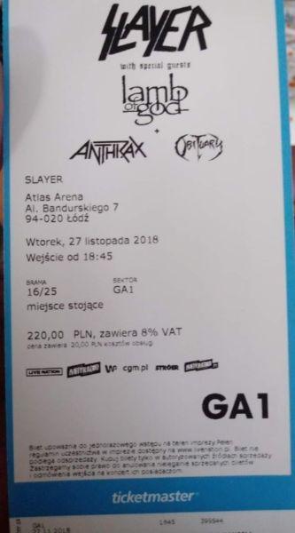 Slayer, bilet na koncert