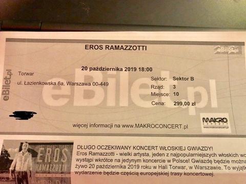 Bilety na koncert Eros Ramazzotti w Warszawie 20.10 sobota