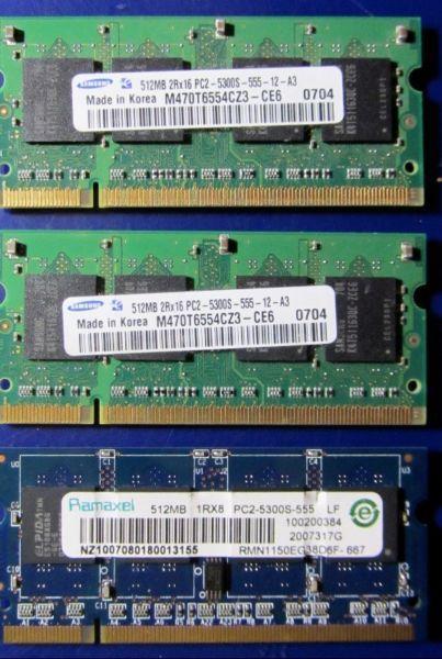 Pamięć 512 MB DDR2 PC2-5300 667 Mhz - 3szt
