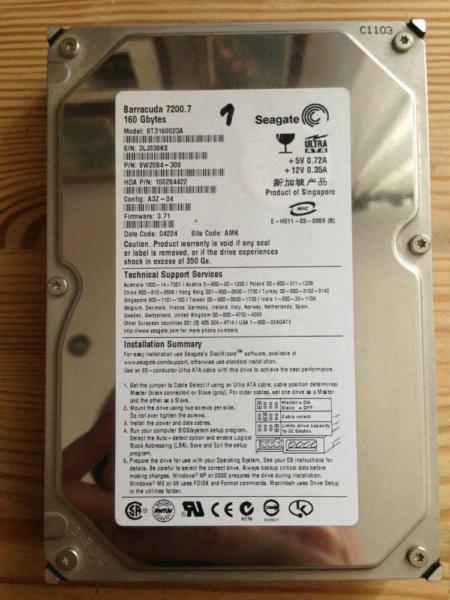 Dwa Dyski SEAGATE 160 GB, 8MB, IDE - ST3160023A