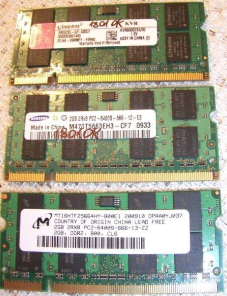 Pamięć do Laptopa 2 GB DDR2 800 MHz, 3 szt. lub Zamiana