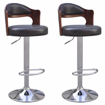 2 krzesła barowe z wysokim oparciem z drewna i czarnego materiału(242198)