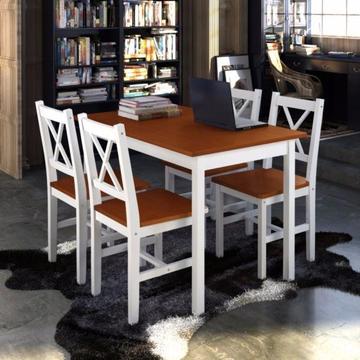 Drewniany zestaw: stół i cztery krzesła, kolor biel i brąz(240884)