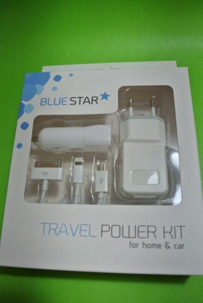 Zestaw Ładowarek 4w1 iPhone 3G/4/5/Galaxy Tab/Micro USB 1A Blue Star