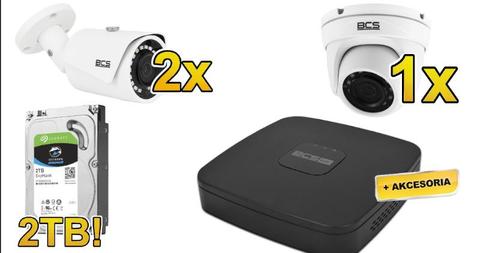 Zestaw Do Monitoringu 3x Kamera, IP, 2 MPix, Dysk 2TB Możliwy montaż!